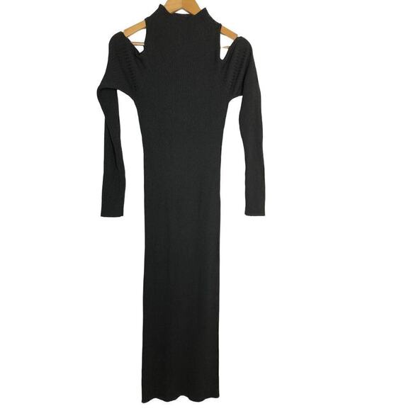 ASTR  Essential Cold Shoulder Dress Mock Neck Midi Sweater Gray NWT L - Picture 2 of 10